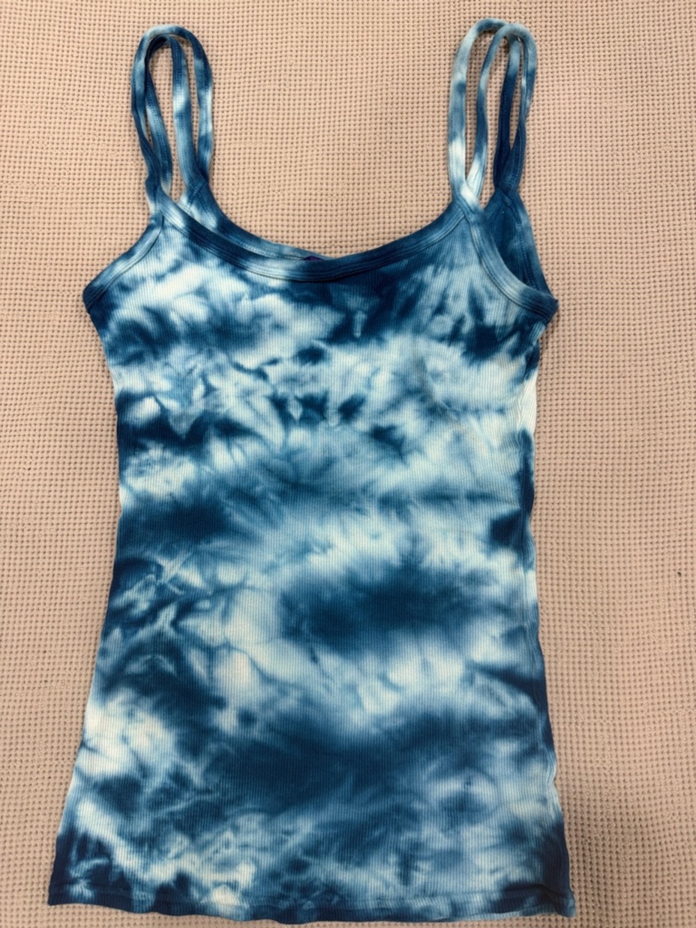Miley Cyrus & Max Azria Blue Tie-Dye Ribbed Double-Strap Tank